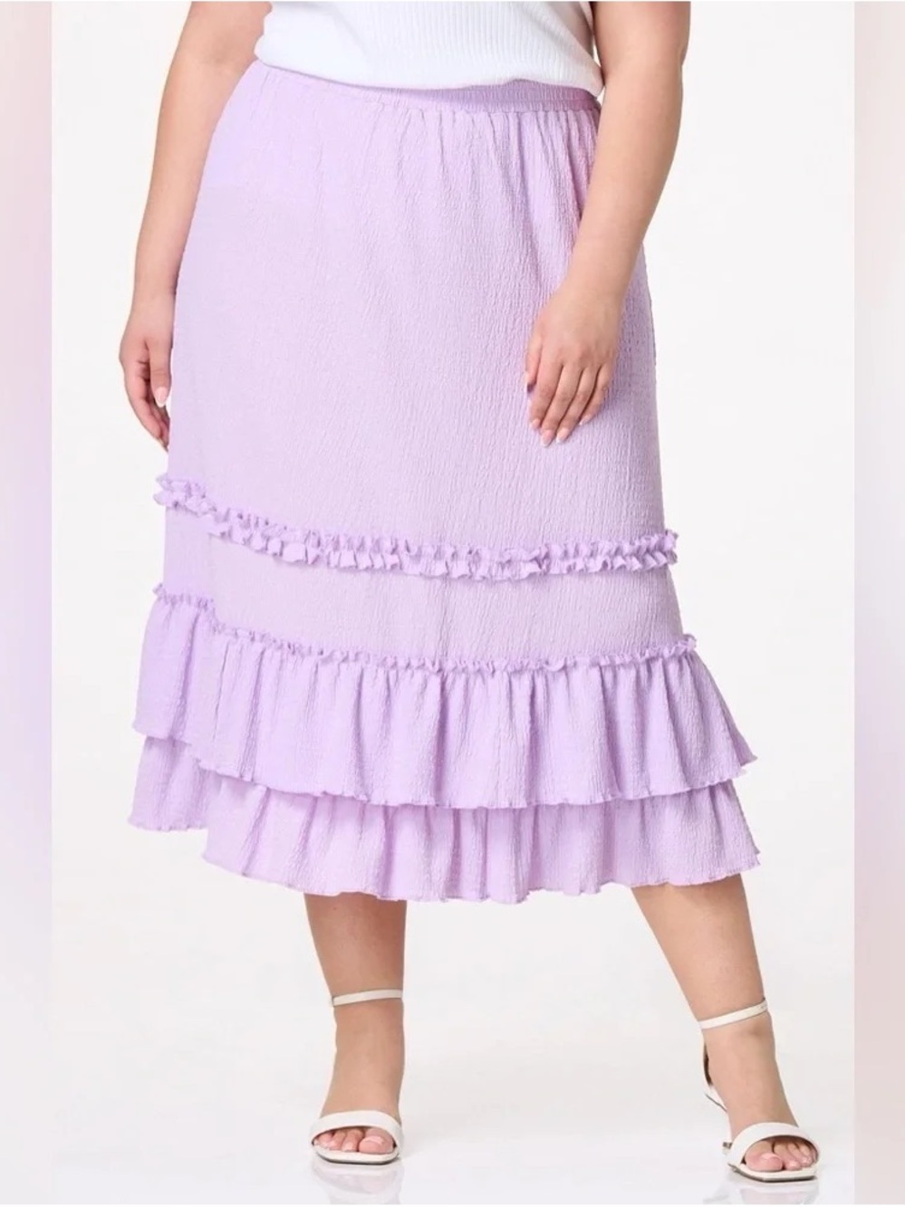 CATO | PLUS SIZE RUFFLED CRINKLED KNIT MIDI SKIRT
